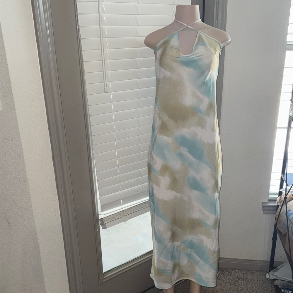 Forever 21 Strapless Dress in Blue and Cream